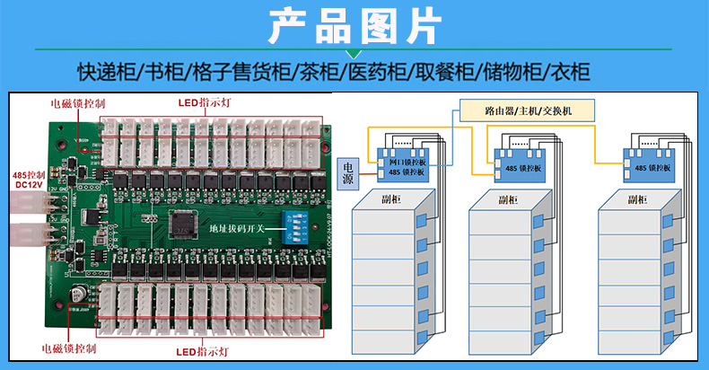  快遞儲物智能電子柜門鎖控制模塊24路鎖控板LED燈指標定制軟件APP小程序開發